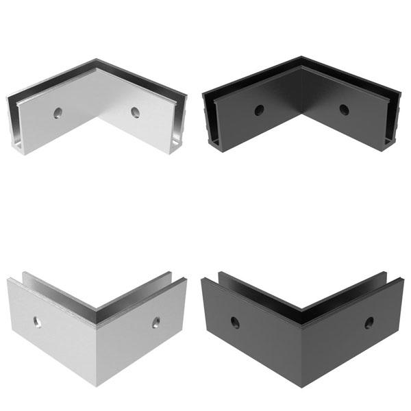 Aluminium Außenecke / Innenecke 90° für U vorgesetztes Bodenprofil Ganzglasgeländer Schwarz / Elox